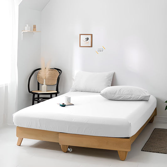 High Quality White Cotton Jersey Queen 3 Piece Fitted Sheet Set 180x200+30cm with Deep Pockets and 2 Pillow Case - Cotton Home