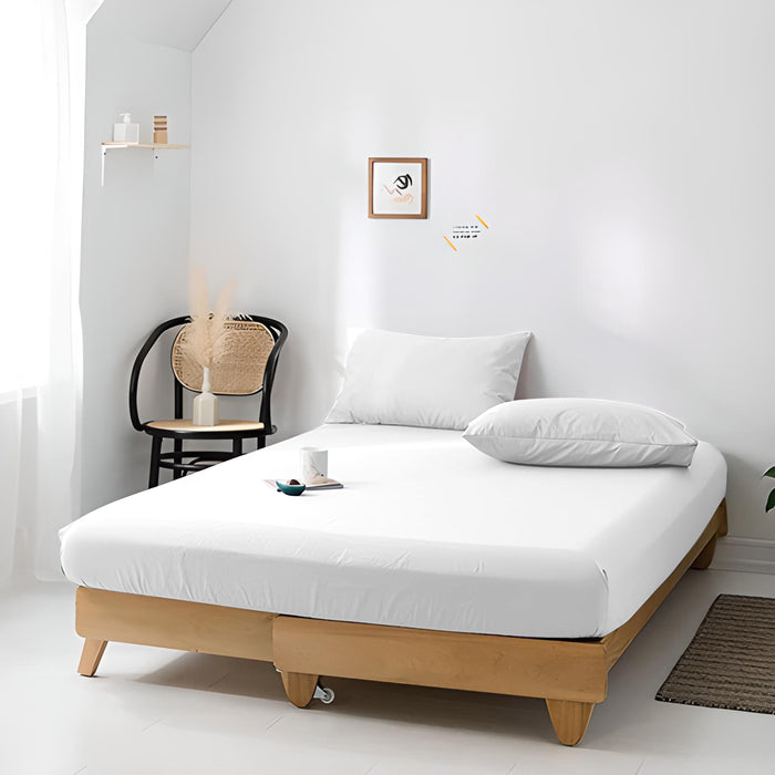 High Quality White Cotton Jersey Queen 3 Piece Fitted Sheet Set 180x200+30cm with Deep Pockets and 2 Pillow Case - Cotton Home