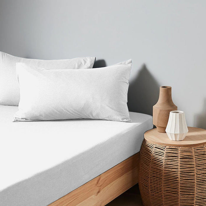 High Quality White Cotton Jersey King 3 Piece Fitted Sheet Set 200x200+30cm with Deep Pockets and 2 Pillow Case - Cotton Home