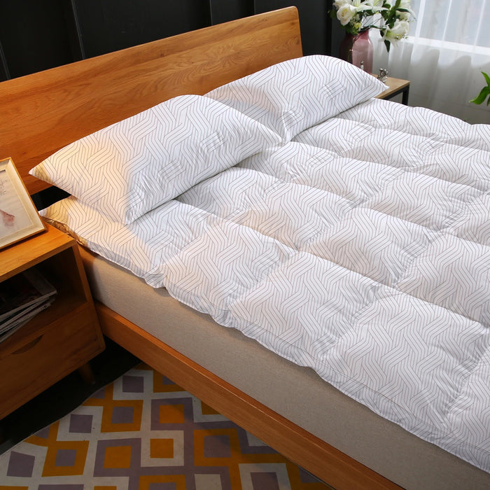 Buy Printed White And Grey with 2 Pillow Covers