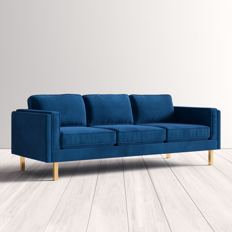 Nebula Navy Velvet 3 Seater Sofa with Square Arms Luxury Living Room Seating L220cm x W86cm x H81cm