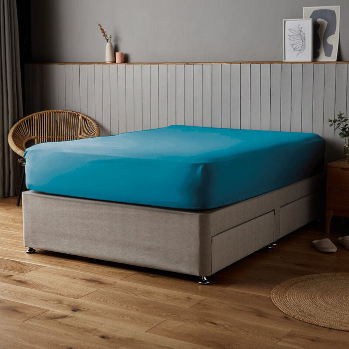 Fitted Sheet 100% Cotton (90 X 190 + 20 CM ) -Turquise - Cotton Home