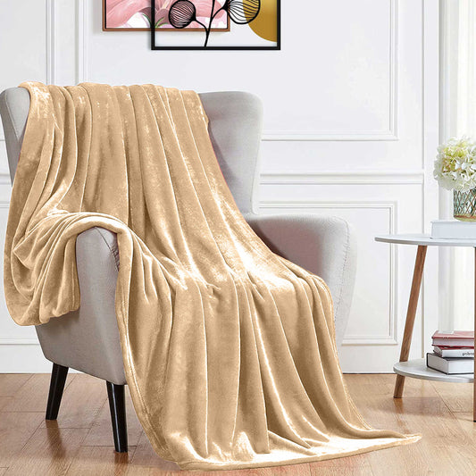 Soft Flannel Blanket Single Size 160x220cm Beige - Cotton Home
