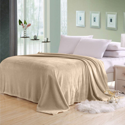 Soft Flannel Blanket Double Size 220x240cm Beige - Cotton Home