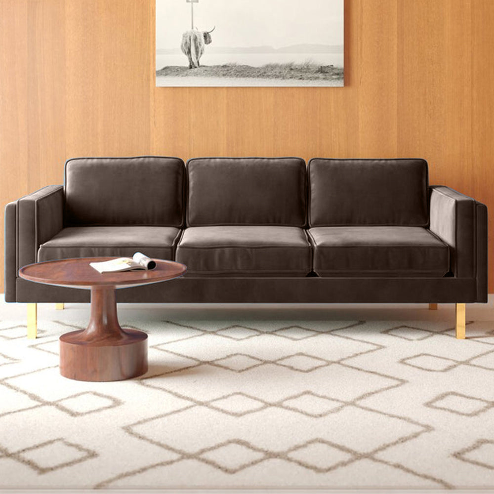 Nebula Brown Velvet 3-Seater Sofa with Square Arms - Luxury Living Room Seating, L220cm x W86cm x H81cm