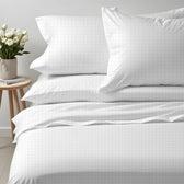 Egyptian Cotton Jacquard  6 Piece Duvet Cover Set 220x240cm White Grid