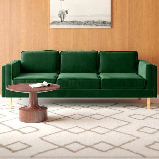 Nebula Green Velvet 3-Seater Sofa with Square Arms - Luxury Living Room Seating, L220cm x W86cm x H81cm