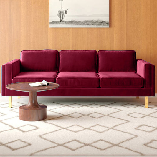 Nebula Maroon Velvet 3-Seater Sofa with Square Arms - Luxury Living Room Seating, L220cm x W86cm x H81cm