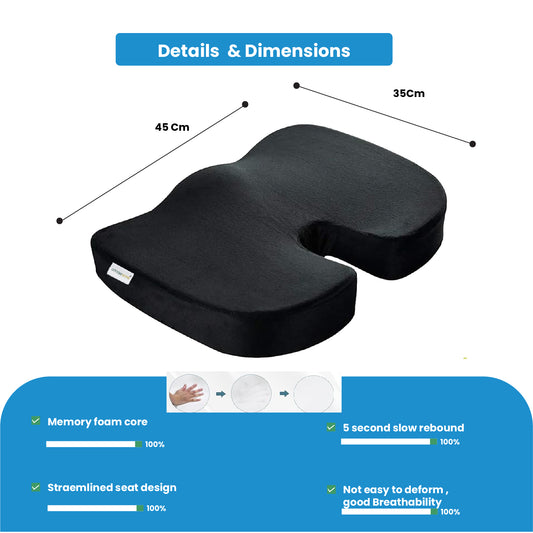 Spine Black Lumbar Support Memory Foam Cushion for Car Seats – 46x35x10cm