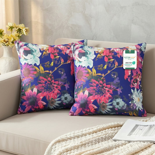 Cotton Decorative Throw Pillows Pack of 2 - 45x45 cm Square, Navy Blue