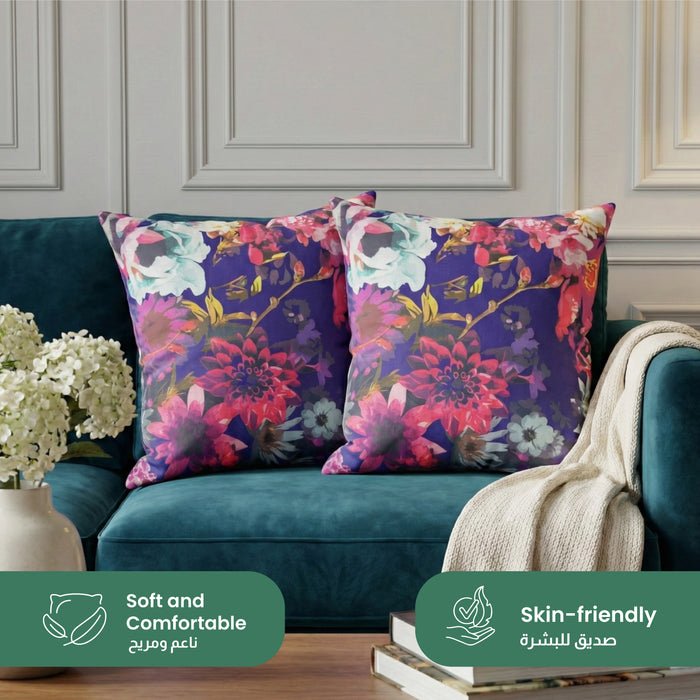 Cotton Decorative Throw Pillows Pack of 2 - 45x45 cm Square, Navy Blue