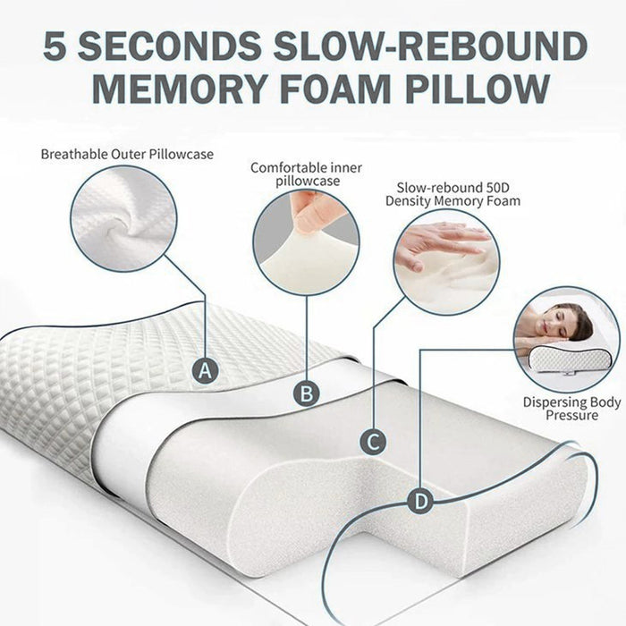 Cervical Neck Support Memory Foam Pillow - 40x70 - 11/13CM - White