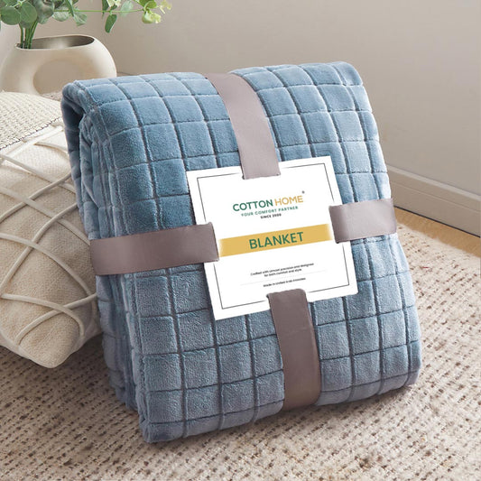 Elegant Square Design Blanket Single Size 150x220 Sky Blue - Cotton Home