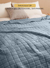 Elegant Square Design Blanket Single Size 150x220 Sky Blue - Cotton Home