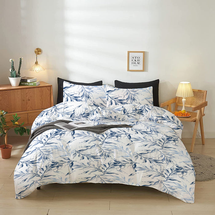 4-Piece Printed Comforter Set 160x220cm Navy Storm