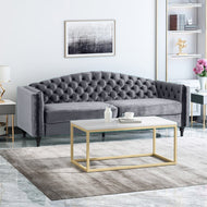 Nova 3-Seater Velvet Sofa with Square Arms – L220cm x W60cm x H85cm, Grey Comfortable & Stylish Sofa for Living Room