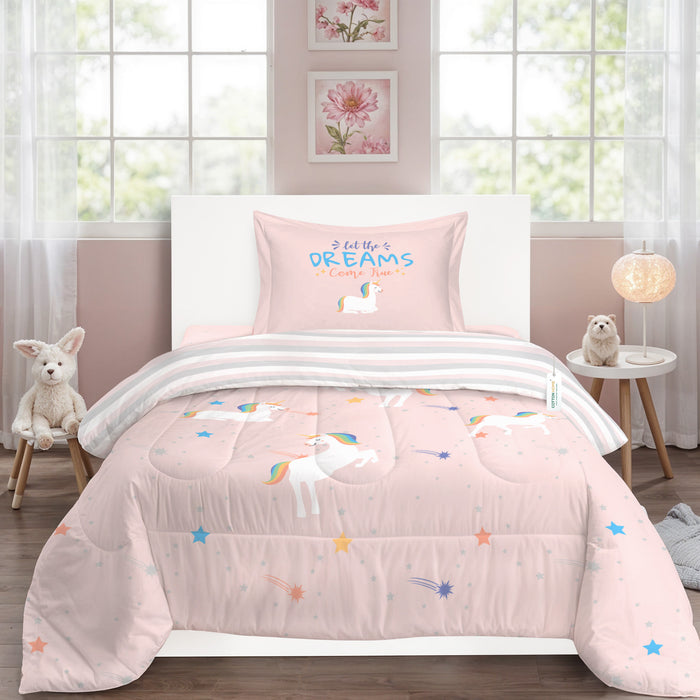 Back to School Comfort Combo - 6PC Kids Bedding Set 135x220 with Pillows & Cushions - Unicorn