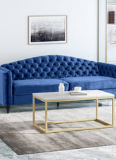 Nova 3-Seater Velvet Sofa with Square Arms – L220cm x W60cm x H85cm, Blue Comfortable & Stylish Sofa for Living Room - Cotton Home