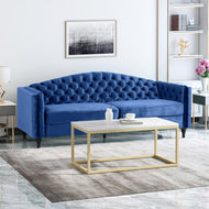 Nova 3-Seater Velvet Sofa with Square Arms – L220cm x W60cm x H85cm, Blue Comfortable & Stylish Sofa for Living Room