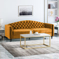 Nova 3-Seater Velvet Sofa with Square Arms – L220cm x W60cm x H85cm, Gold Comfortable & Stylish Sofa for Living Room