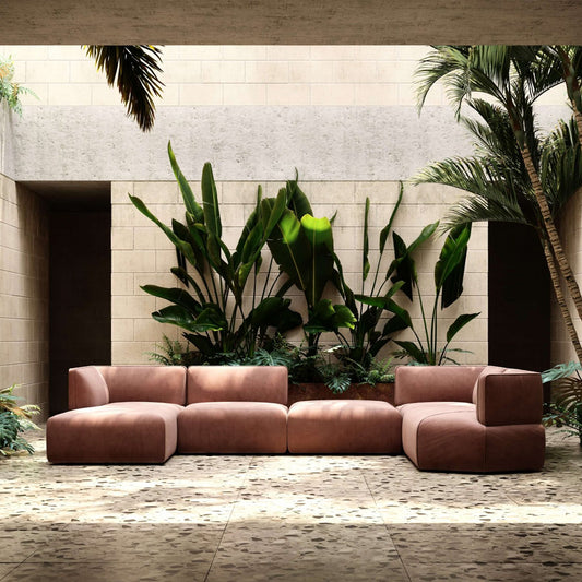 6 Seater Sofa Velvet Fabric - Peach - L680cm x W80cm x H80cm - Cotton Home