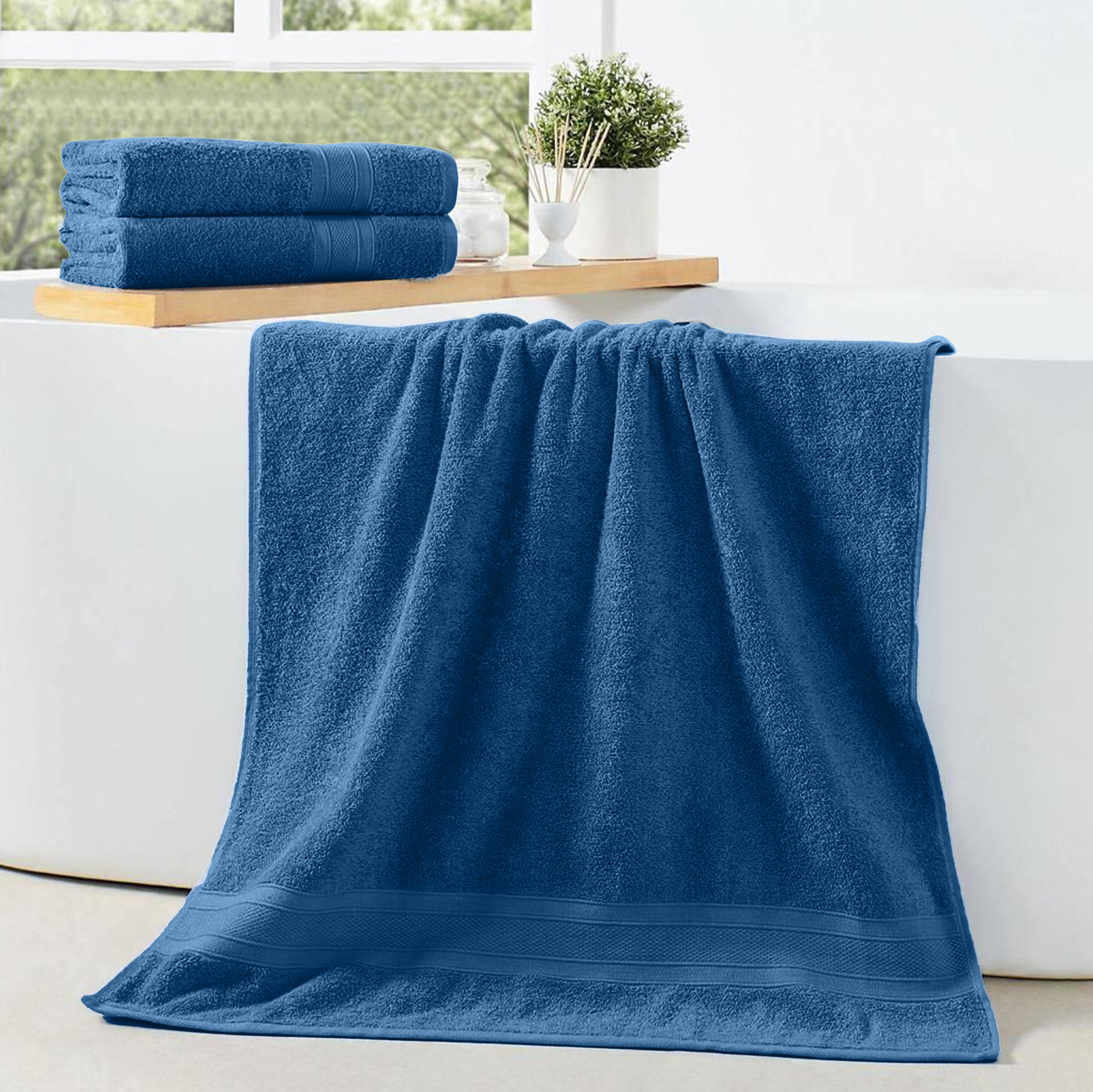 Buy Premium Dark Blue Pack of 2 600gsm High Quality Cotton Bath Towel 70x140cm In Dubai Abu Dhabi UAE Online Cotton Home