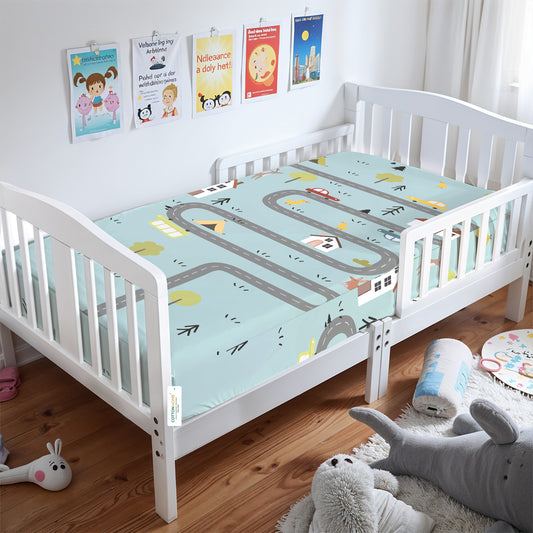 Premium Cotton 3-Piece Baby Crib Bedding Set (120x60 cm) Fitted Baby Mattress Sheets and Protector Dream Home