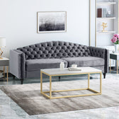 Nova 3-Seater Velvet Sofa with Square Arms – L220cm x W60cm x H85cm, Comfortable & Stylish Sofa for Living Room