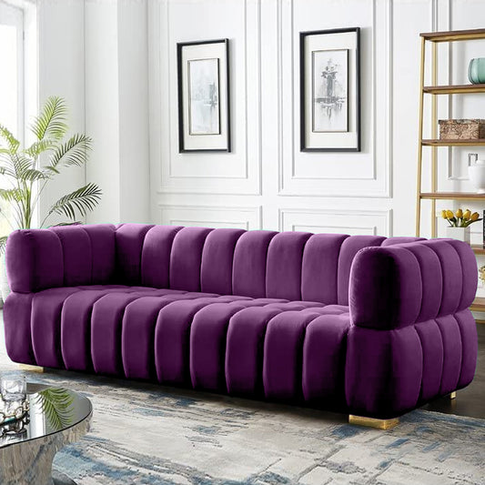 Gwen 3 Seater Sofa Velvet Fabric - Purple - L231cm x W89cm X 75cm