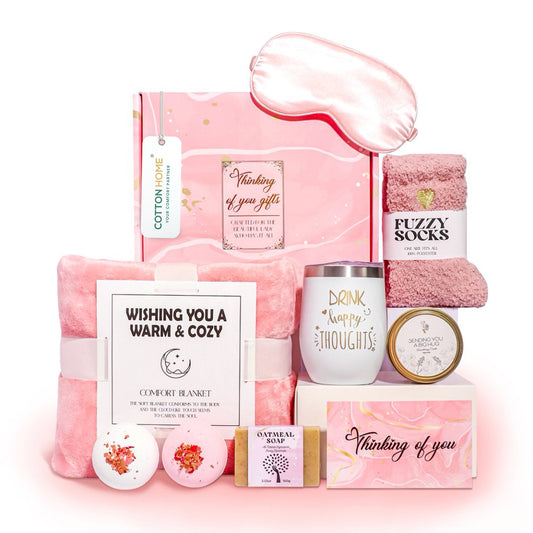 Bath Gift Box Set – Luxe Pink Spa Care Package with 10 Relaxing Self-Care Items for Women, Mom, Wife, Sister, Friends