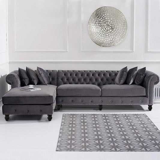 Opulent Oasis 4 Seater Triangle Corner L Shape Fabric Sofa - Gray - Cotton Home