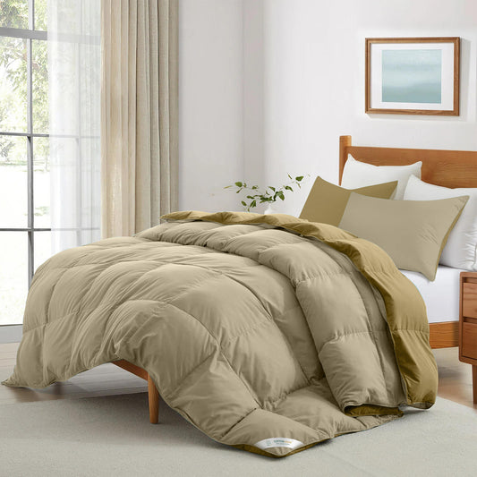 All Season Beige Super Soft Reversible King Comforter Set 220x240cm with 2 Pillow Case
