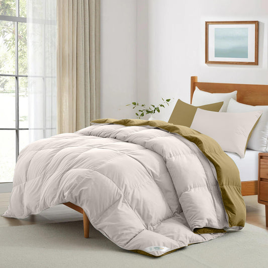 All Season Ivory Super Soft Reversible King Comforter Set 220x240cm with 2 Pillow Case