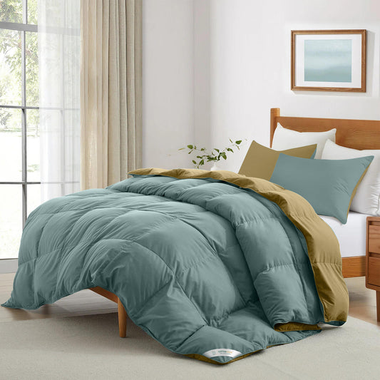 All Season Metallic Blue Super Soft Reversible Comforter Set 220x240cm with 2 Pillow Case - Cotton Home