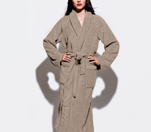 Premium Cotton  Beige Terry Bathrobe with Pockets Suitable for Men and Women, Soft & Warm Terry Home Bathrobe, Sleepwear Loungewear, One Size Fits All