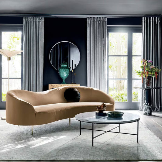 Luxe Lounge Luxurious Camel Velvet 3 Seater Sofa - 241cm Chic & Comfortable Lounge Seating - Cotton Home
