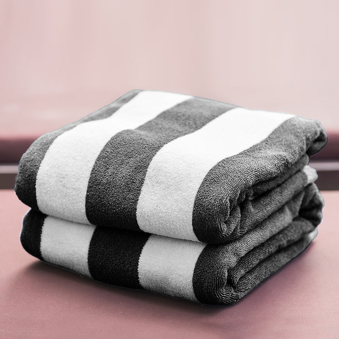 Oversized 100% Cotton Striped Pool Towel - Gray