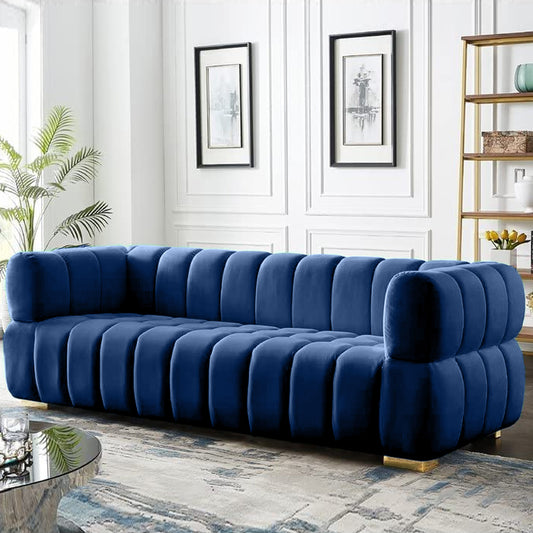 Gwen 3 Seater Sofa Velvet Fabric - Navy Blue - L231cm x W89cm X 75cm