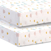 Premium Cotton 2PC Crib Sheets (120x60 cm) Soft, Breathable, Fitted Baby Mattress Sheets Pastel Clouds