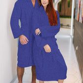 Premium Cotton Blue Terry Bathrobe with Pockets Suitable for Men and Women, Soft & Warm Terry Home Bathrobe, Sleepwear Loungewear, One Size Fits All