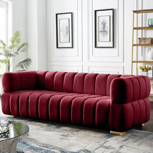 Gwen 3 Seater Sofa Velvet Fabric - Red - L231cm x W89cm X 75cm