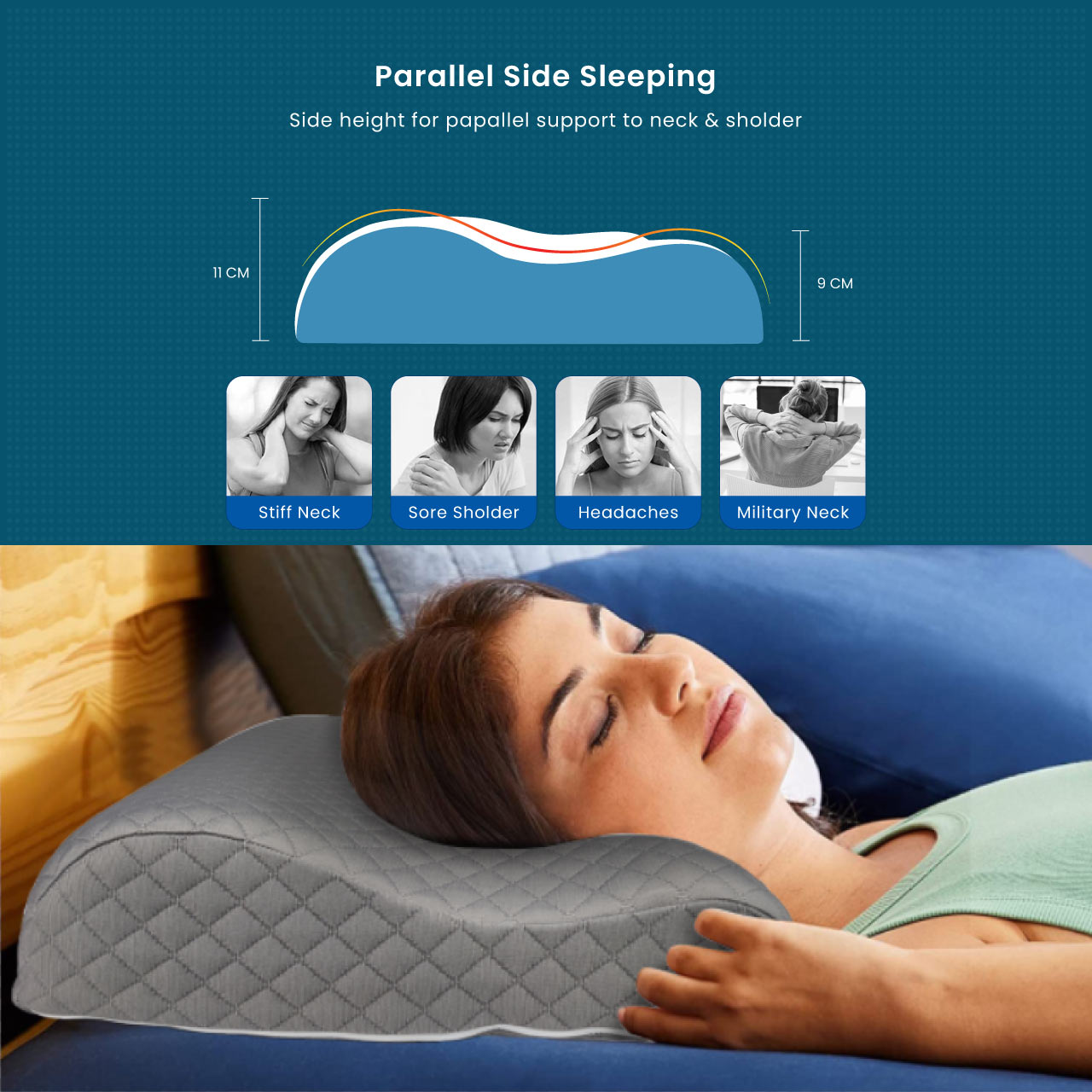 High Quality Standard Size 40x60 (9x11) Knitted Anti Snore Contour Cervical Neck Support Memory Foam Pillow with Washable Grey Cover