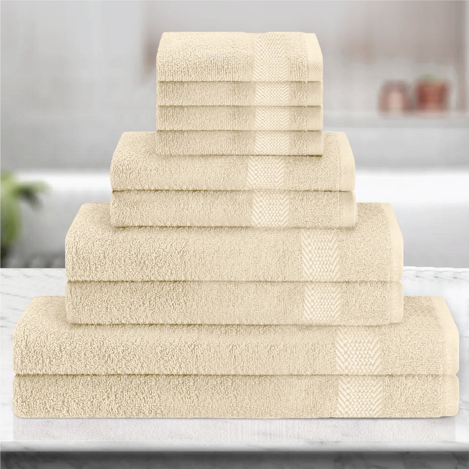 Cotton Towels 10 Piece Set-Soft Feel, Quick Dry, Highly Absorbent Durable Towels