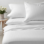 6 Piece Duvet Cover Set 220x240cm Queen - White Stripe