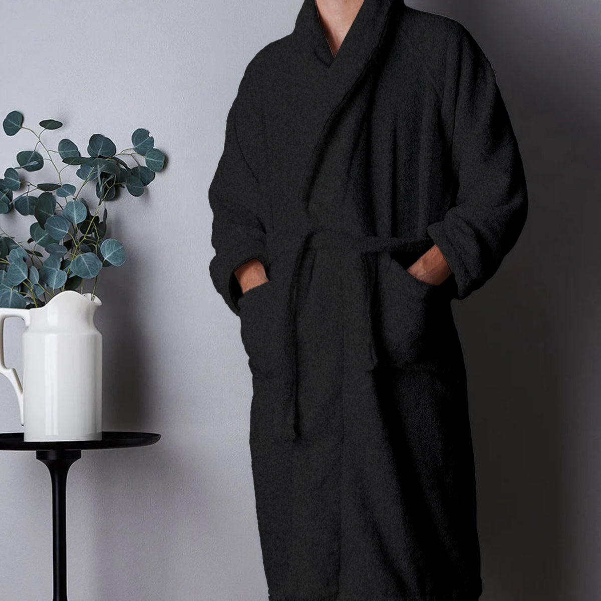 Buy Bathrobe With Pockets Terry Black In Dubai, Abu Dhabi, UAE Online