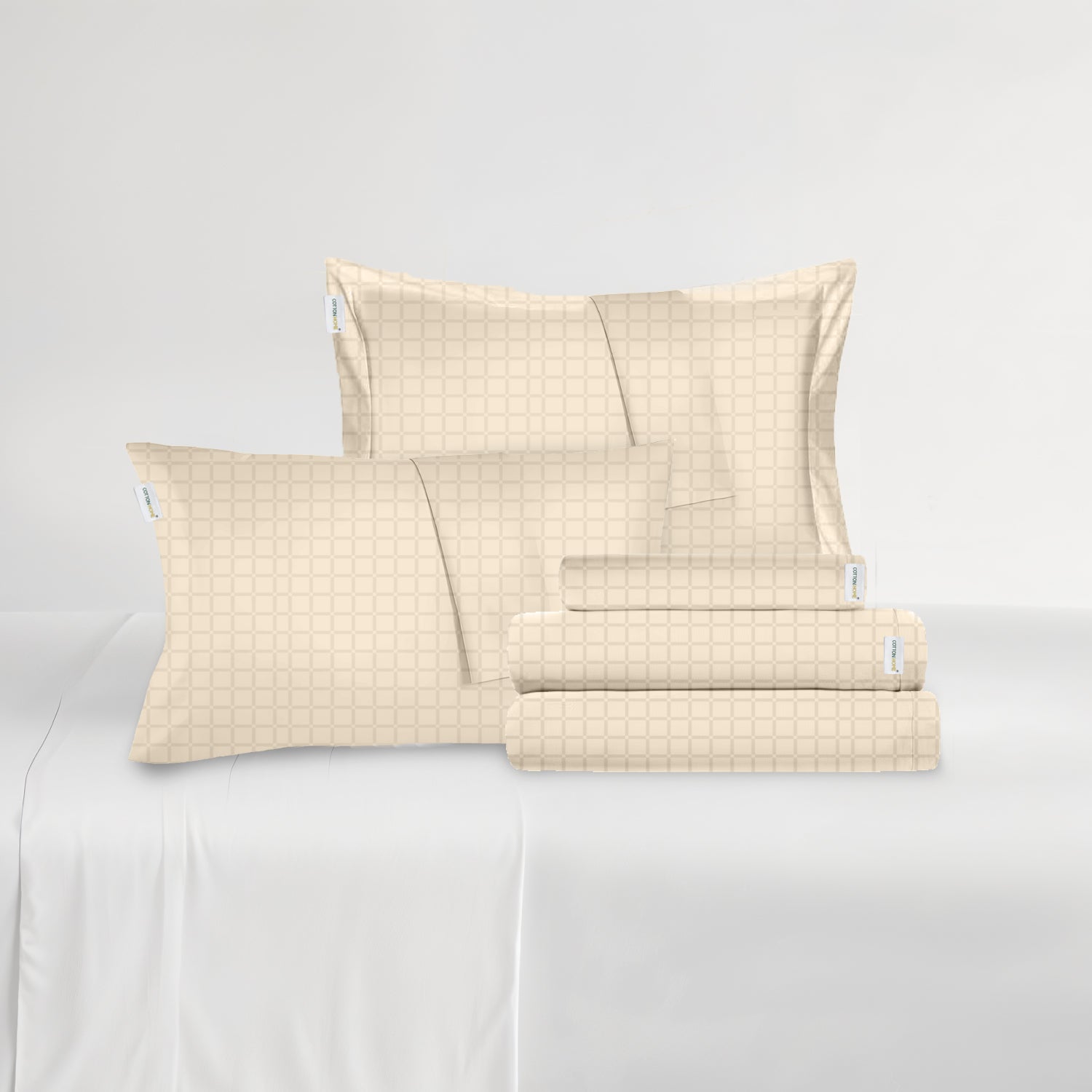 Egyptian Cotton Jacquard 6 Piece Duvet Cover Set 220x240cm Beige Grid