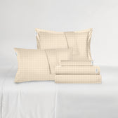 Egyptian Cotton Jacquard 6 Piece Duvet Cover Set 220x240cm Beige Grid