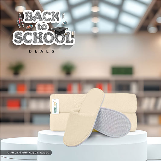 Back to School Comfort Combo 1 - Towels & Slippers Set Ivory