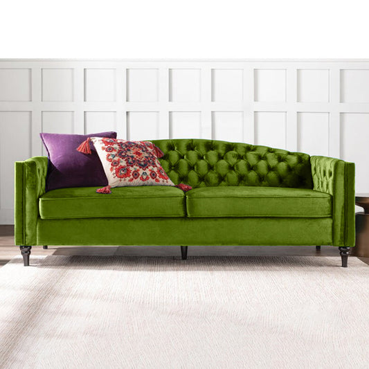 Nova 3-Seater Velvet Sofa with Square Arms – L220cm x W60cm x H85cm, Green Comfortable & Stylish Sofa for Living Room - Cotton Home