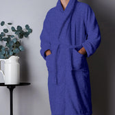 Premium Cotton Blue Terry Bathrobe with Pockets Suitable for Men and Women, Soft & Warm Terry Home Bathrobe, Sleepwear Loungewear, One Size Fits All